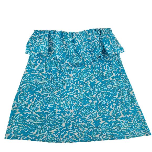 Lilly Pulitzer Womens Tube Top Off Shoulder Size Large Blue Cotton Blouse Summer - Picture 1 of 12
